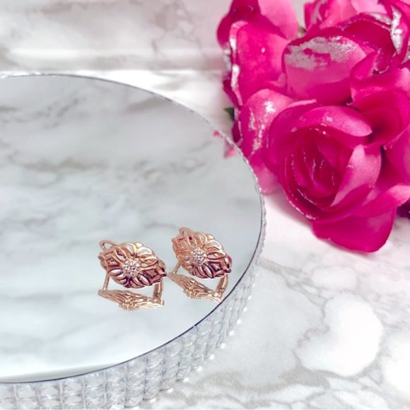 585 Rose Gold Plated Hollow Pattern Natural Zircon Earrings - Picture 9 of 9